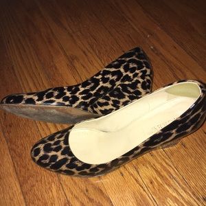 J Crew leopard print Sylvia patent wedge